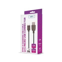 UGY Adatkábel SETTY Micro USB 3m/2A - fekete