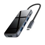   Hoco HB15 Easy Show 5 in 1 - Usb HUB Type-C port átalakító 3xUSB 3.0 + HDMI + Type-C PD kimenetekre - szürke