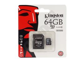 Kingston Memóriakártya - MicroSD - 64GB - Class 10 - adapteres