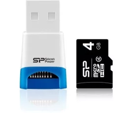 Silicon Power memóriakártya - MicroSD - 4GB - Class 4 - USB olvasóval