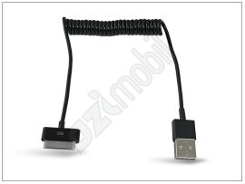 Apple iPhone 3G/3GS/4/4S/iPad/iPad2/iPad3 USB adat- és töltőkábel spirál vezetékkel - fekete