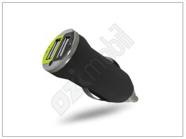 USB Dual micro szivargyújtó töltő adapter - 5V/1A+2,1A - fekete