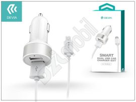 Univerzális Dual USB szivargyújtó töltő adapter + micro USB adatkábel 1 m-es vezetékkel - 5V/2,4A - Devia Smart Dual USB Car Charger Suit - white