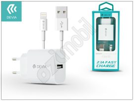 Apple iPhone 5/5S/5C/SE/6S/6S Plus USB hálózati töltő adapter + lightning adatkábel 1,2 m-es vezetékkel - 5V/2,1A - Devia Smart Fast Charger Suit - white