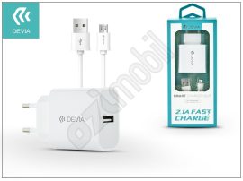 Devia Smart USB hálózati töltő adapter + micro USB adatkábel 1 m-es vezetékkel - Devia Smart USB Fast Charge for Android - 5V/2,1A - white