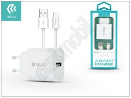 Devia Smart USB hálózati töltő adapter + USB Type-C adatkábel 1 m-es vezetékkel - Devia Smart USB Fast Charge for Type-C 2.0 - 5V/2,1A - white