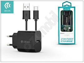 Devia Smart USB hálózati töltő adapter + USB Type-C adatkábel 1 m-es vezetékkel - Devia Smart USB Fast Charge for Type-C 2.0 - 5V/2,1A - black