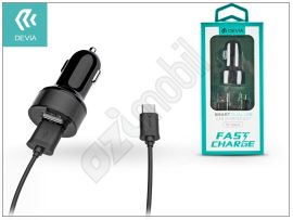 Devia Dual szivargyújtós töltő adapter + USB Type-C kábel 1 m-es vezetékkel - Devia Smart Dual USB Fast Charge for Type-C - 5V/2,4A - black