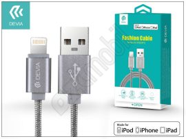 Apple iPhone 5 / 5S / 5C / SE / 6 / 6S / 7 / 8 / X / iPad 4 / iPad Mini USB töltő- és adatkábel - 1,2 m-es vezetékkel (Apple MFI engedélyes) - Devia Fashion Cable Lightning - grey